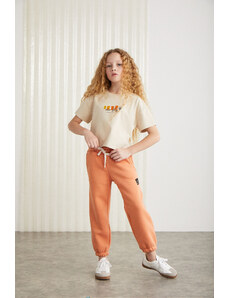 GRIMELANGE AGATE-GRM24025 100% cotton printed short sleeve girls t-shirt Beige T-Shirt