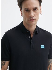 Bavlněné polo tričko HUGO černá barva, s aplikací, 50490770