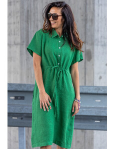 H&D HOME DESIGN H&D dámské košilové lněné šaty zelené