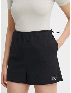 Bavlněné šortky Calvin Klein Jeans černá barva, hladké, high waist, J20J223424