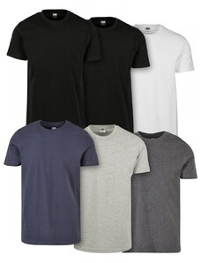 Pánské tričko Urban Classics Basic 6ks - černé, černé, bílé, šedé, tmavě šedé, modré