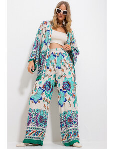 Trend Alaçatı Stili Women's Beige Kimono Jacket And Palazzo Pants Suit