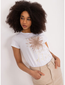 Fashionhunters Bílé dámské tričko s nápisem BASIC FEEL GOOD