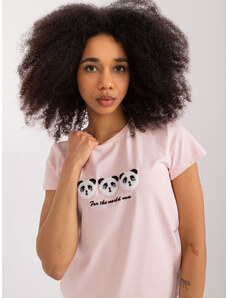 Fashionhunters Světle růžové tričko s nápisem BASIC FEEL GOOD