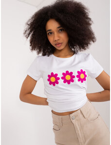 Fashionhunters Bílé tričko s květinovou aplikací BASIC FEEL GOOD