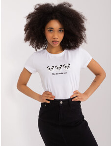 Fashionhunters Bílé dámské tričko s aplikací BASIC FEEL GOOD