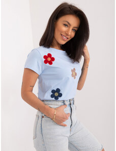 Fashionhunters Světle modré květinové tričko BASIC FEEL GOOD