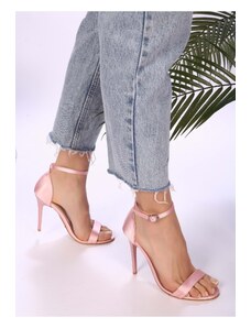 Shoeberry Women's Slyva Powder Pink Satin Single Strap Heeled Shoes