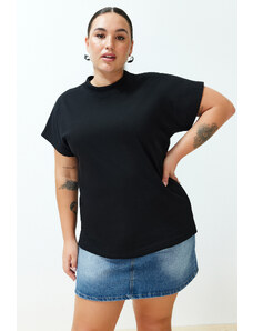 Trendyol Curve Black Stand Collar Boyfriend Knitted T-Shirt