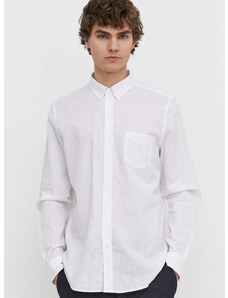 Lněná košile Samsoe Samsoe pánská, bílá barva, regular, s límečkem button-down
