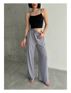 Laluvia Gray Elastic Wide Leg Trousers