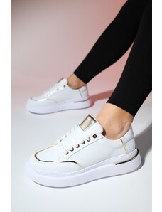 LuviShoes FLENA Women's White Gold Sneakers