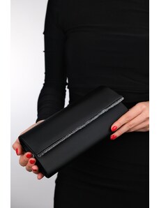 LuviShoes MARIA Black Satin Platinum Stone Women's Evening Dress Bag