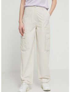 Kalhoty Tommy Jeans dámské, béžová barva, jednoduché, high waist, DW0DW17769
