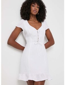 Šaty s příměsí lnu Guess FEDERICA bílá barva, mini, W4GK98 WG7B0