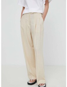 Plátěné kalhoty By Malene Birger béžová barva, jednoduché, high waist