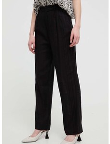Kalhoty s příměsí lnu Desigual ARMAND černá barva, high waist, 24SWPW10