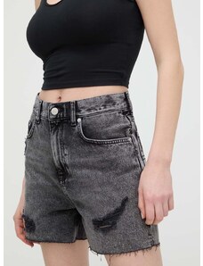 Džínové šortky Tommy Jeans dámské, šedá barva, hladké, high waist, DW0DW17652