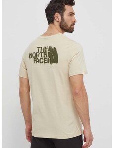 Bavlněné tričko The North Face béžová barva, s potiskem, NF0A87EW3X41
