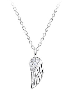 Flor de Cristal Stříbrný náhrdelník s křídlem - bílý