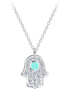 Flor de Cristal Stříbrný náhrdelník Hamsa