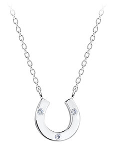 Flor de Cristal Stříbrný náhrdelník s podkovou - bílý