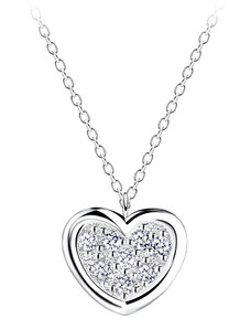 Flor de Cristal Stříbrný náhrdelník se srdcem - bílý