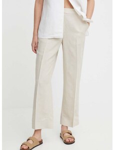 Kalhoty s příměsí lnu Calvin Klein béžová barva, high waist, K20K206695