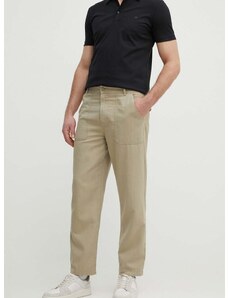 Kalhoty s příměsí lnu United Colors of Benetton béžová barva