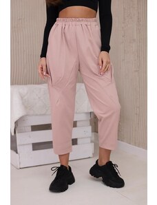 MladaModa Stylové kalhoty s kapsami model 6719N pudrově růžové