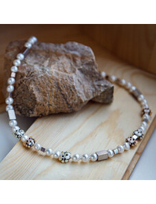 Dámsky Pánský náhrdelník Arctic Tiger s unikátními perlami Lampglas, říčními perlami a chirurgickou ocelí