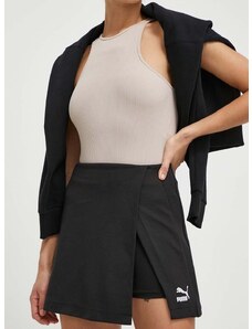 Kalhotová sukně Puma T7 černá barva, s aplikací, medium waist, 624542