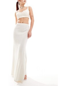 4th & Reckless knitted rib fishtail maxi skirt in cream-White