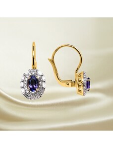 Luxusní zlaté náušnice s tanzanitem a diamanty Planet Shop