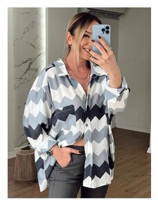 Laluvia Gray Off Shoulder Zigzag Shirt