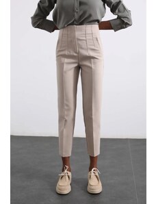 Laluvia High Waist Fabric Trousers with Flato Stone Front