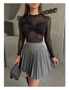Laluvia Gray Pleated Mini Skirt