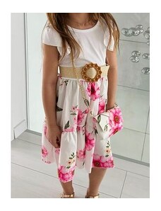 By Mini - butik Květované šaty s páskem a kabelkou white/pink