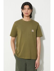 Bavlněné tričko Carhartt WIP S/S Pocket T-Shirt zelená barva, s aplikací, I030434.1YSXX