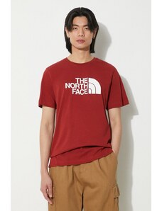 Bavlněné tričko The North Face M S/S Easy Tee vínová barva, s potiskem, NF0A87N5POJ1