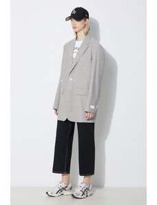 Vlněné sako Kenzo Solid Kimono Blazer šedá barva, jednořadá, hladká, FE52VE2469RB.96
