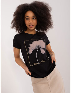 BASIC FEEL GOOD Černé dámské tričko s potiskem květiny --czarny Černá