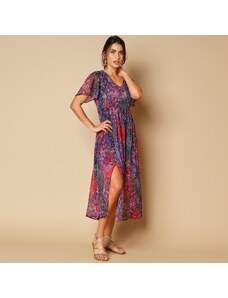 Blancheporte Dlouhé šaty s potiskem, recyklovaný polyester** fialová 36
