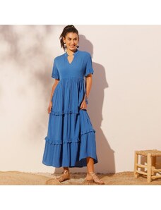 Blancheporte Dlouhé volánové šaty s výstřihem do "V" zářivě modrá 036