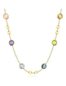 Šperky Eshop - Náhrdelník ze žlutého 14karátového zlata - barevné drahé kameny, broušené kroužky S5GG258.12