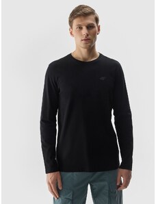 4F Pánské hladké tričko regular s dlouhými rukávy - černé