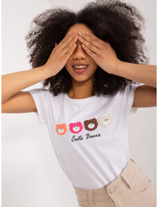 Fashionhunters Bílé dámské tričko s plyšovými medvídky BASIC FEEL GOOD