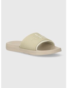 Pantofle Calvin Klein Jeans SLIDE MONOGRAM TPU ML WN dámské, béžová barva, YW0YW00585