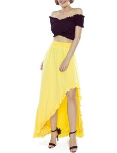 Asymetrická žlutá dlouhá sukně s volánkem alex