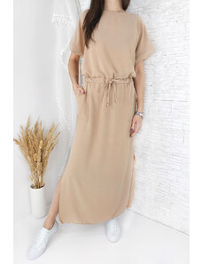 Moda Italia Béžové dlouhé šaty 0123BE